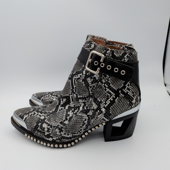 Jeffrey Campbell Verdant M Snakeskin Leather Ankle Boots Grey Black Womens 9 - Picture 2 of 9